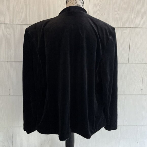 Vintage Accent Open Front Black Velvet Blazer Shoulder Pads Womens Size 42 (UU) - Picture 5 of 11